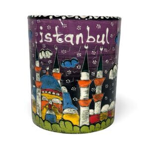 Instanbul Turkey Skyline Handmade Painted Raised Coffee Mug Gorgeous